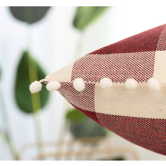 Classic Red/White Gingham Pompom Farmhouse Preppy Chic Cute Throw Pillow Covers - Picture 6 of 9